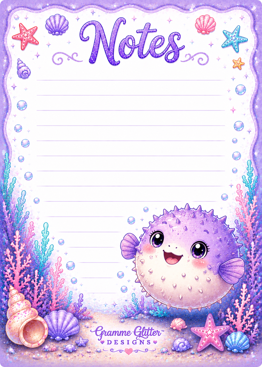 Ocean Friends Notes Bundle | 10 Printable Stationery Pages | 5x7 Digital Download