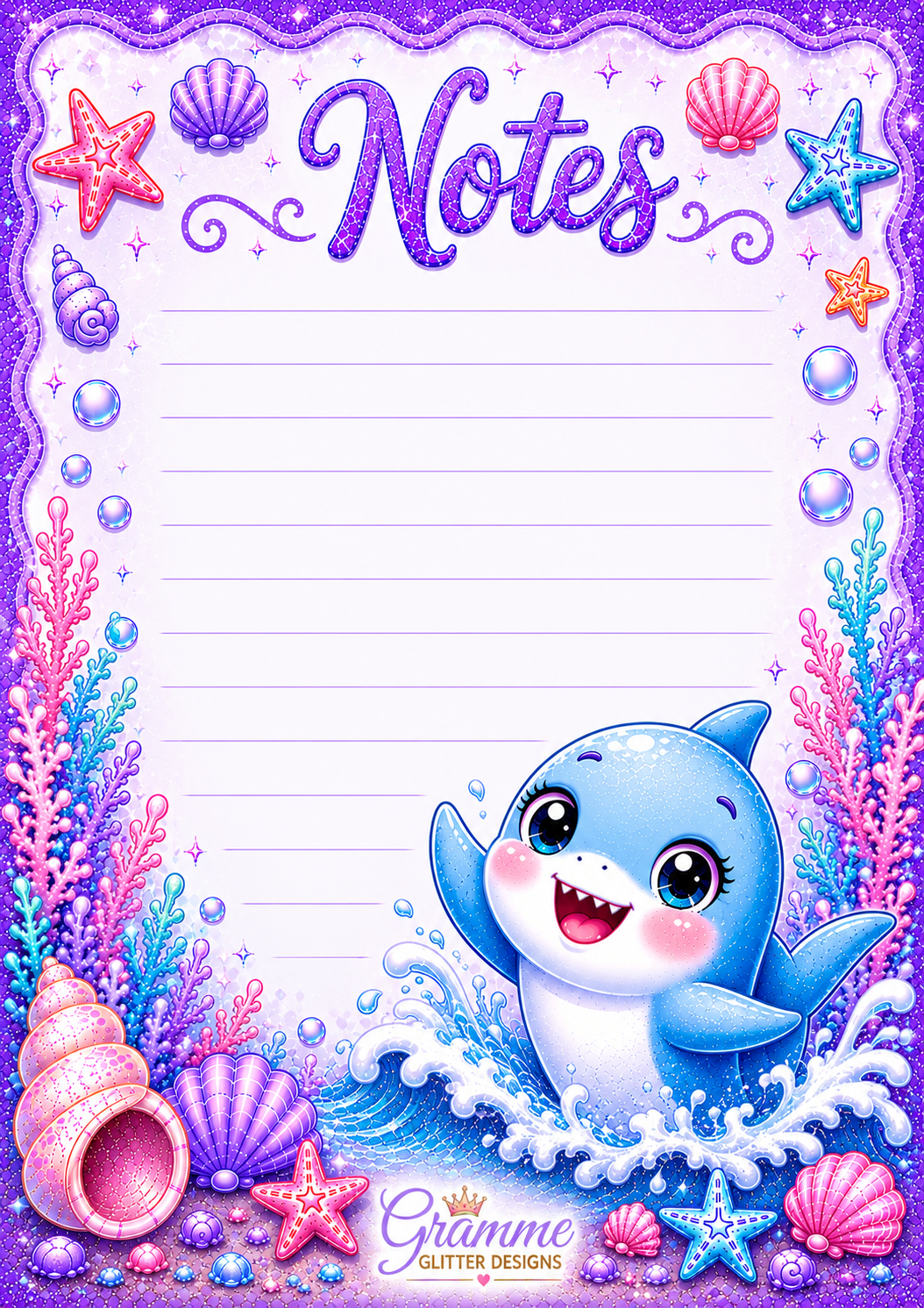 Ocean Friends Notes Bundle | 10 Printable Stationery Pages | 5x7 Digital Download