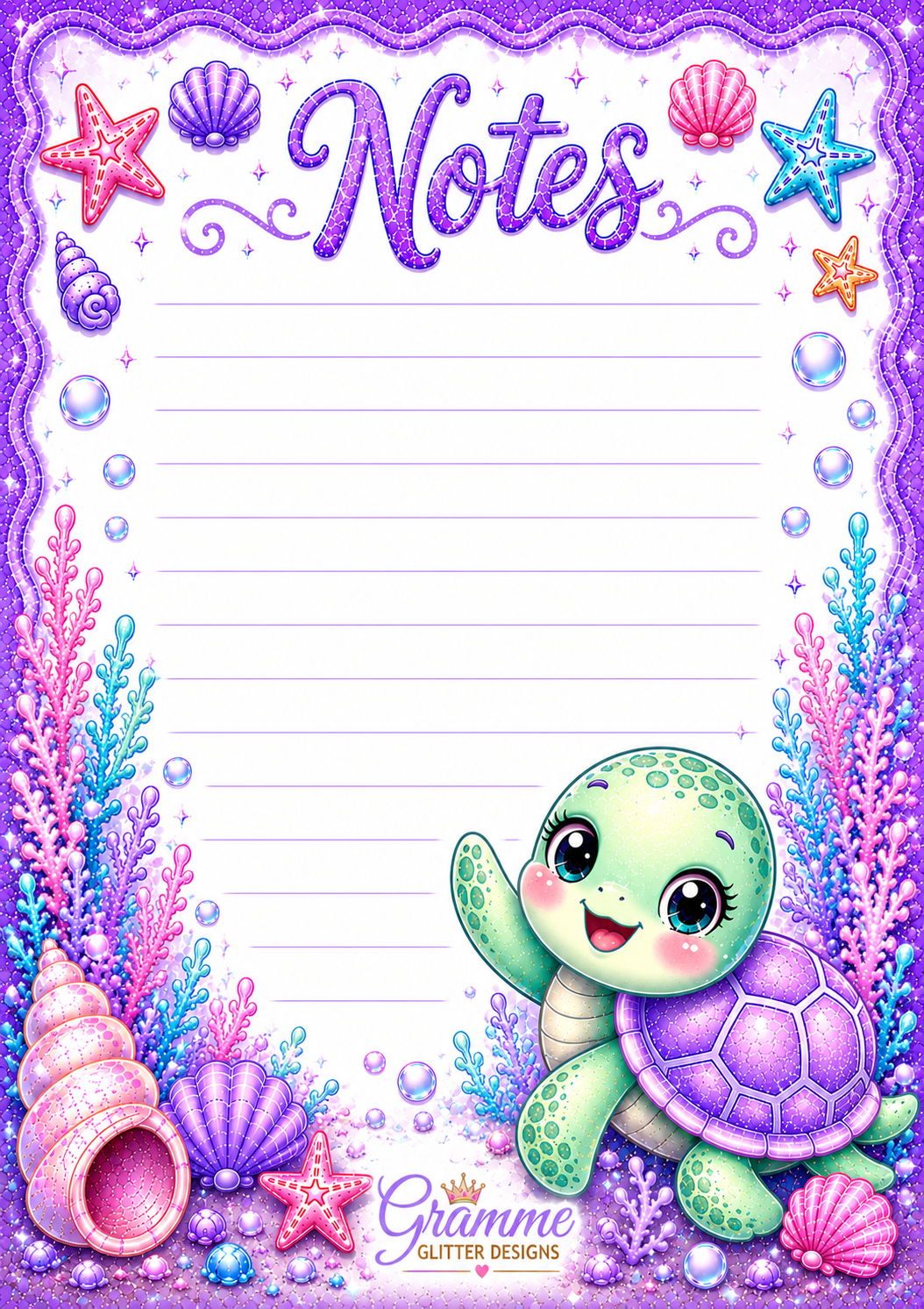Ocean Friends Notes Bundle | 10 Printable Stationery Pages | 5x7 Digital Download