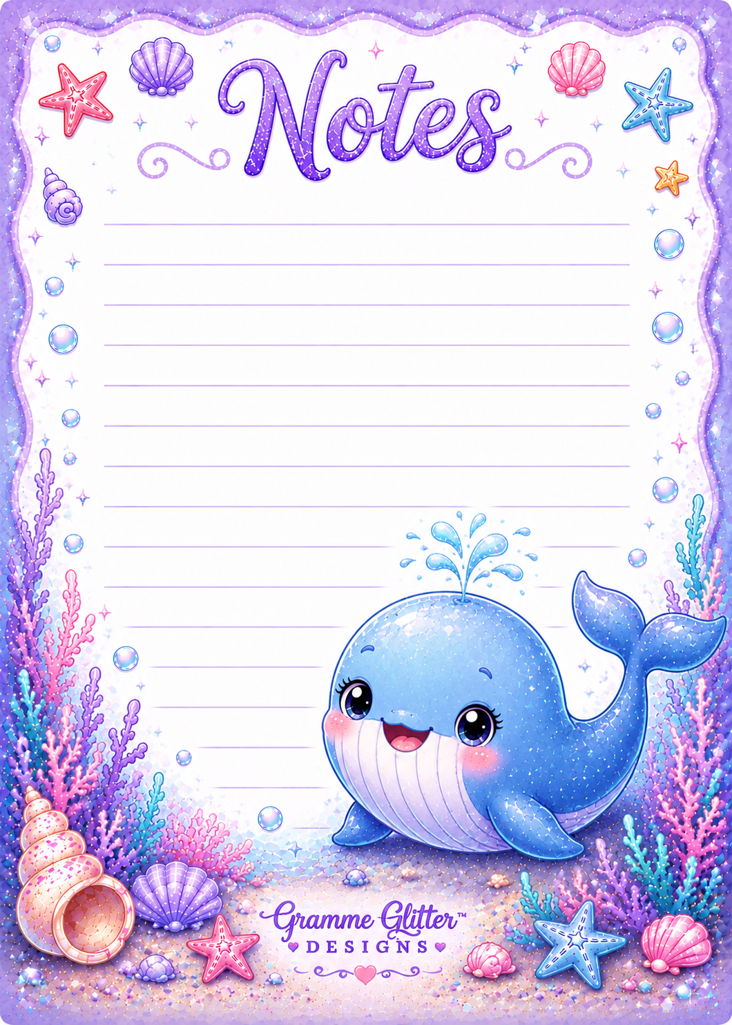 Ocean Friends Notes Bundle | 10 Printable Stationery Pages | 5x7 Digital Download
