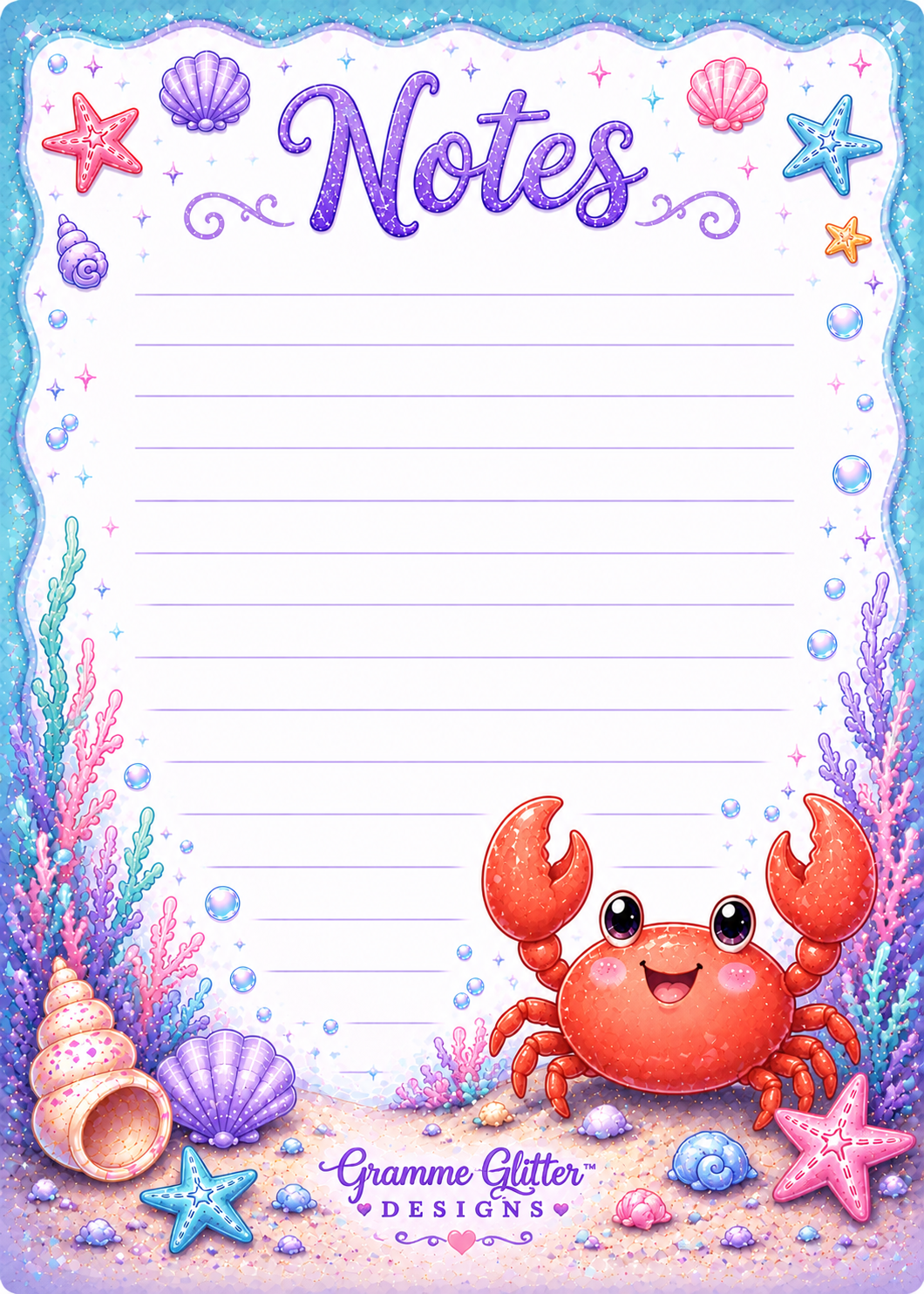 Ocean Friends Notes Bundle | 10 Printable Stationery Pages | 5x7 Digital Download
