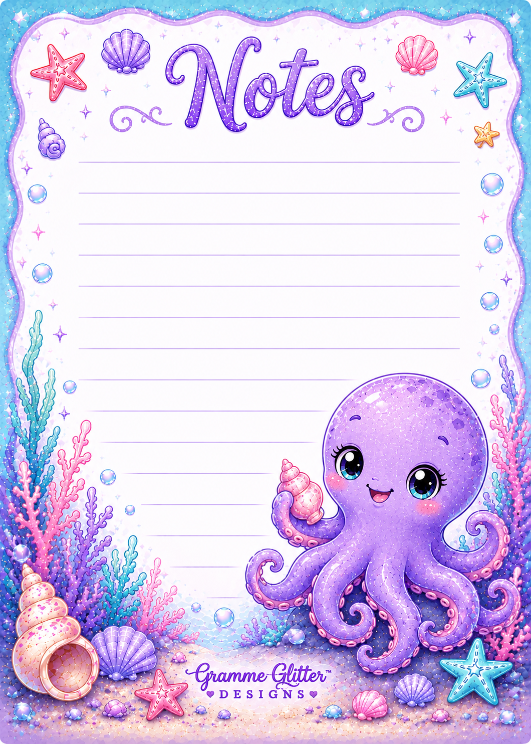 Ocean Friends Notes Bundle | 10 Printable Stationery Pages | 5x7 Digital Download