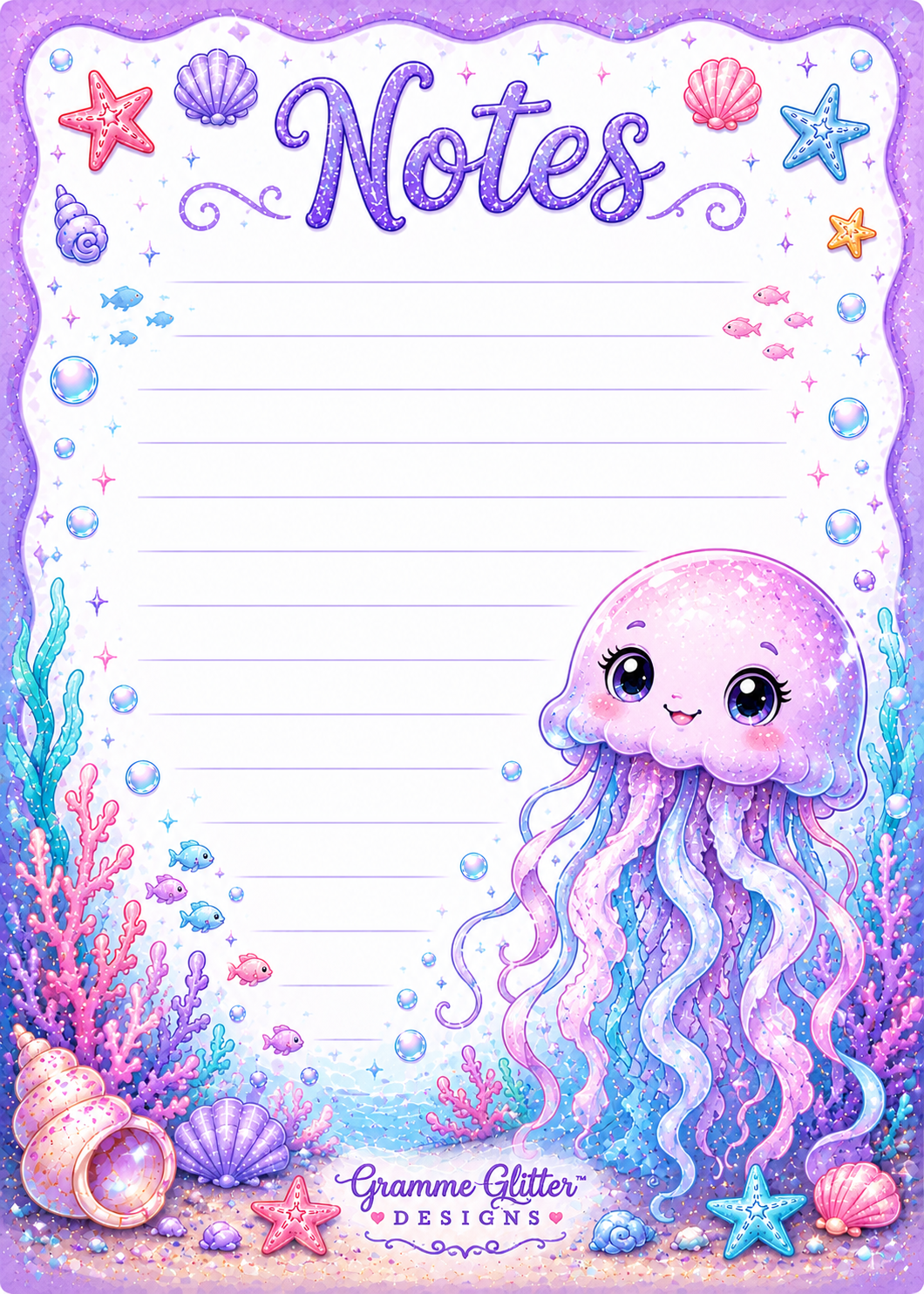 Ocean Friends Notes Bundle | 10 Printable Stationery Pages | 5x7 Digital Download