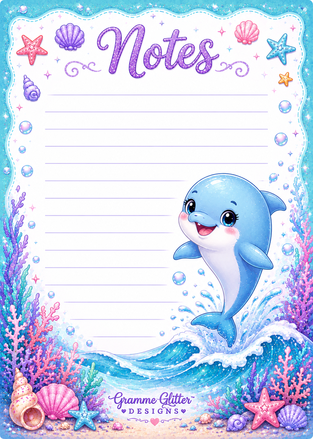 Ocean Friends Notes Bundle | 10 Printable Stationery Pages | 5x7 Digital Download