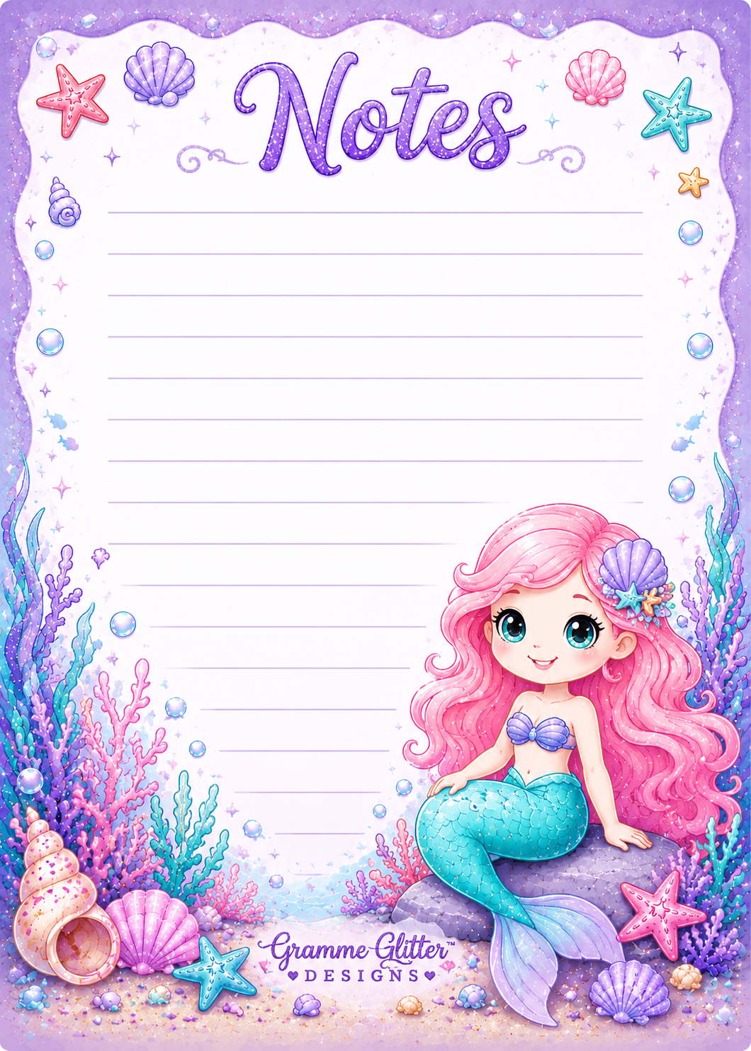 Ocean Friends Notes Bundle | 10 Printable Stationery Pages | 5x7 Digital Download