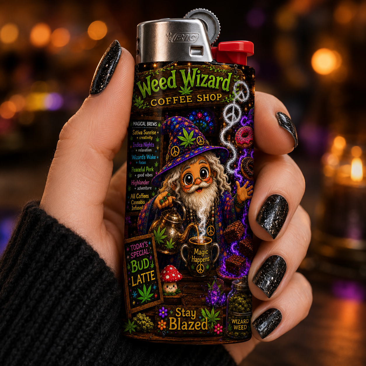 Weed Wizard Coffee Shop Bic Lighter | Fantasy Cannabis Humor Gift