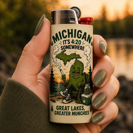 Michigan 4:20 Somewhere Bic Lighter | Funny Great Lakes Stoner Gift